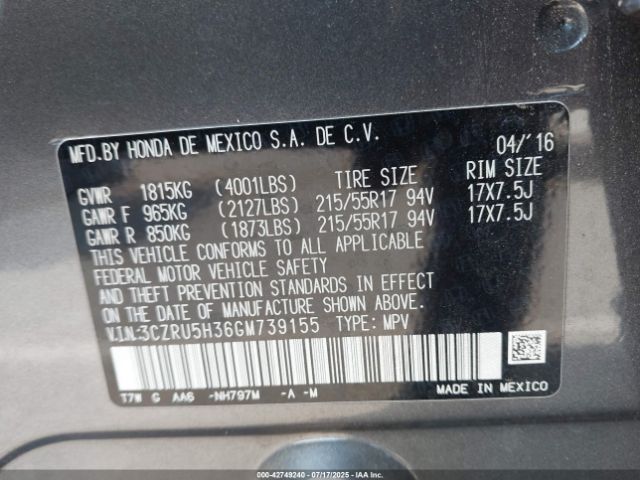 2016 HONDA HR-V 3CZRU5H36GM739155 Photo 8