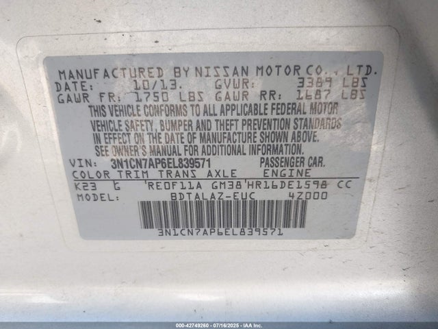 3N1CN7AP6EL839571 Nissan 2014