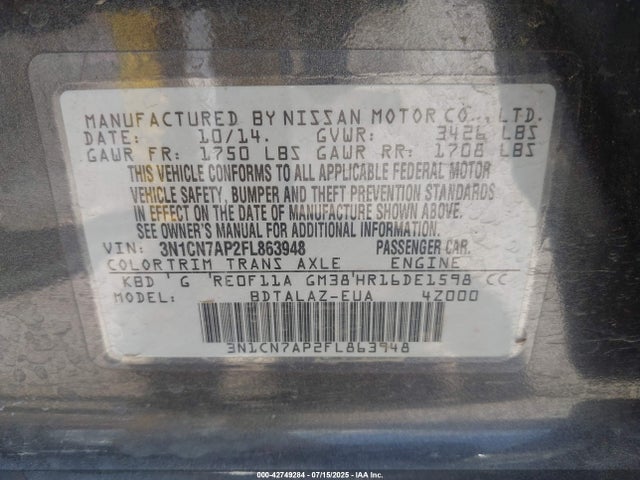 Nissan Versa 2015 3N1CN7AP2FL863948 Image 20