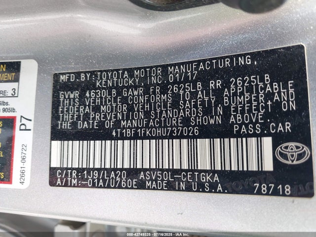 4T1BF1FK0HU737026 Toyota 2ar-fe