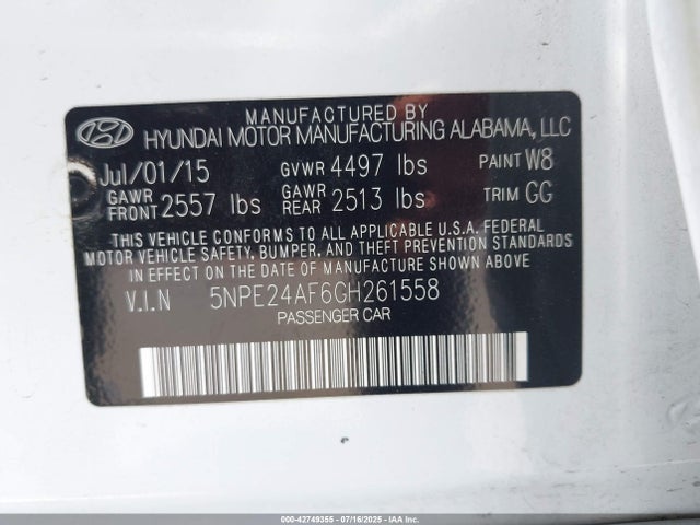 5NPE24AF6GH261558 Hyundai dohc gdi theta-ii