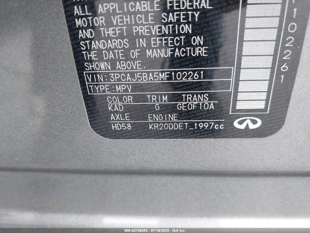 3PCAJ5BA5MF102261 Infiniti QX50