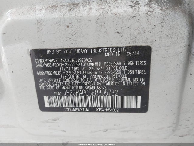 JF2GPAGC5E8305732 Subaru 2.0l na