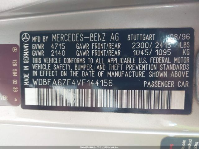 1997 MERCEDES-BENZ SL 500 WDBFA67F4VF144156 Photo 8