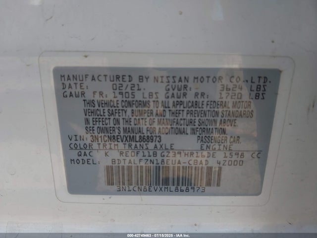 Nissan 2021 2021 3N1CN8EVXML868973 Image 9