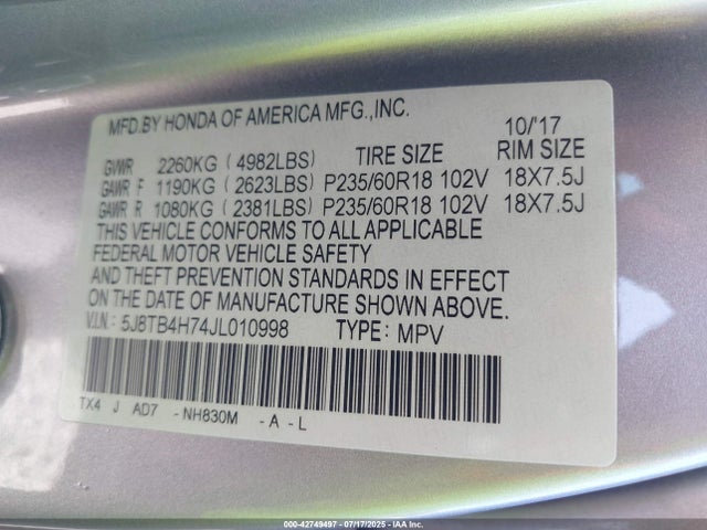 5J8TB4H74JL010998 Acura j35z2