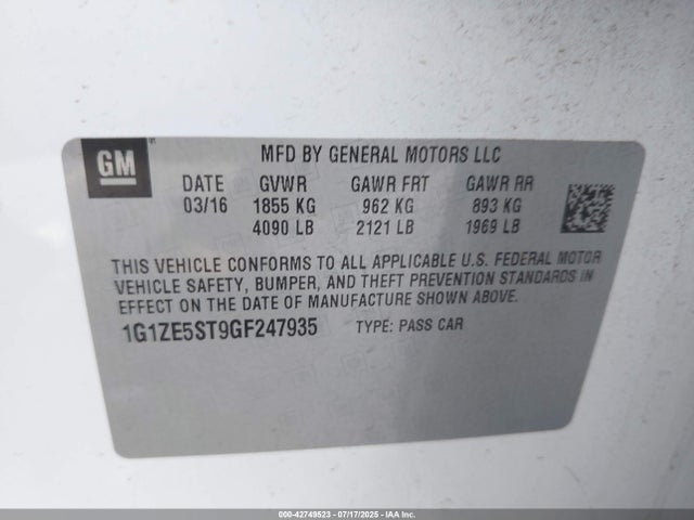 1G1ZE5ST9GF247935 Chevrolet lfv - di: direct injection, vvt, gen1 gmna