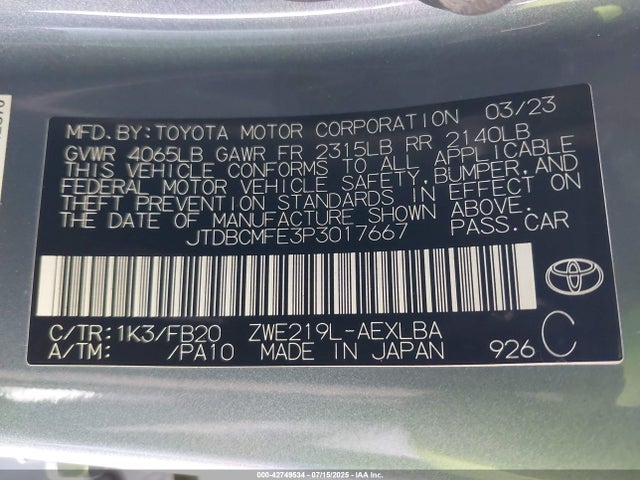 Toyota 2zr-fxe, 1vm 2023 JTDBCMFE3P3017667 Image 9
