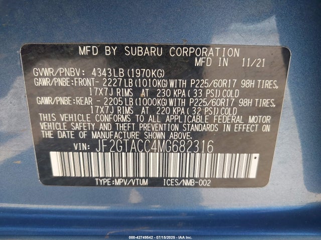 Subaru na 2021 JF2GTACC4MG682316 Image 9