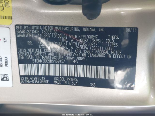 2011 TOYOTA SIENNA 5TDKK3DC9BS169457 Photo 8
