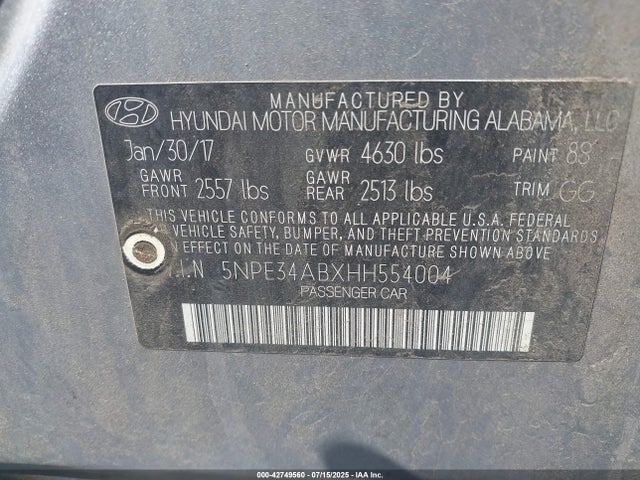5NPE34ABXHH554004 Hyundai 2017