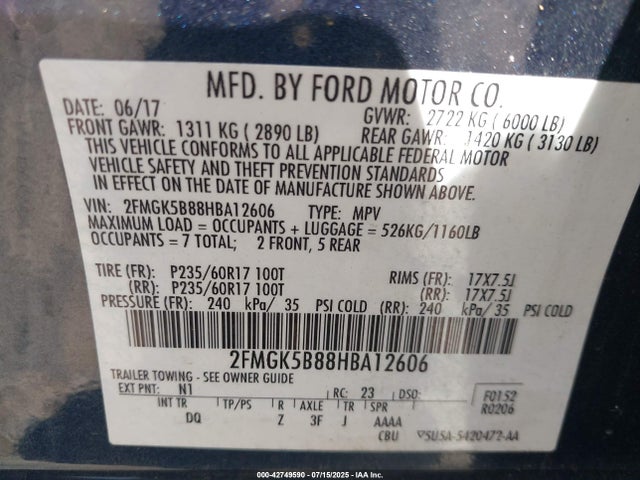 2FMGK5B88HBA12606 Ford 2017