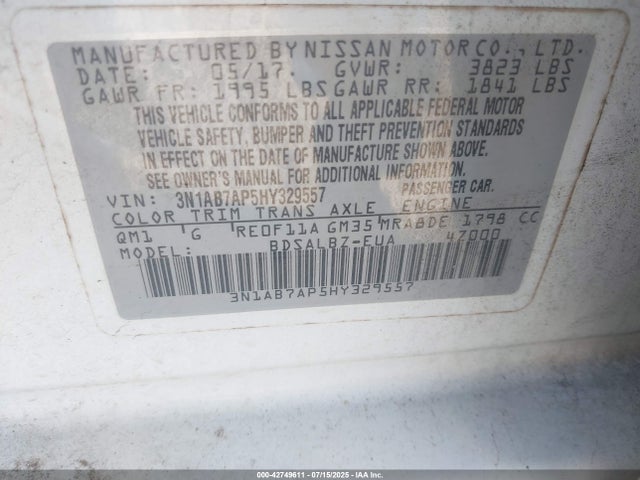 3N1AB7AP5HY329557 Nissan 2017