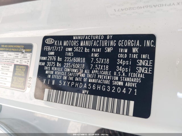 5XYPHDA56HG320471 KIA Sorento