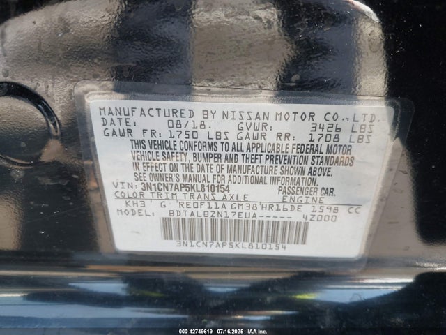 3N1CN7AP5KL810154 Nissan 2019