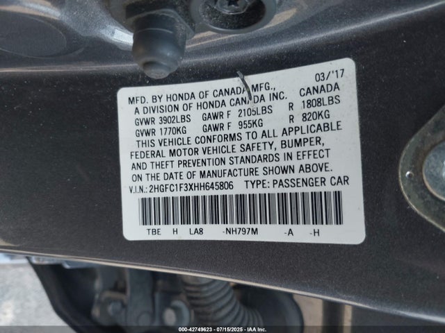 2HGFC1F3XHH645806 Honda l15b7