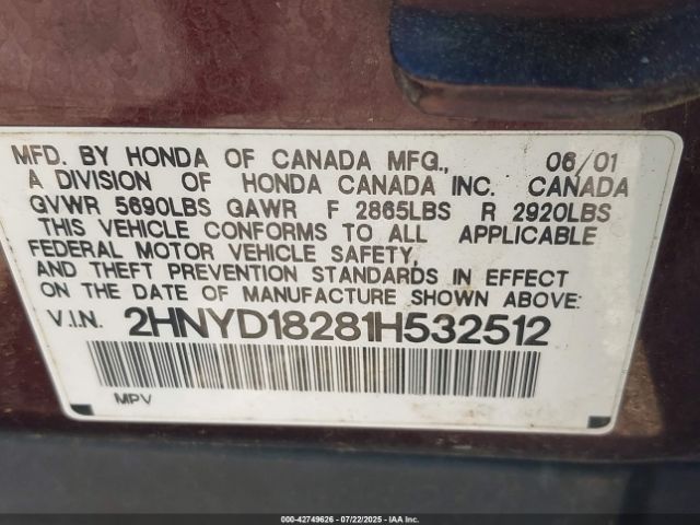 2001 ACURA MDX 2HNYD18281H532512 Photo 8