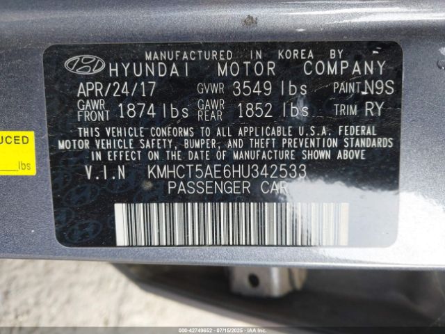2017 HYUNDAI ACCENT KMHCT5AE6HU342533 Photo 8