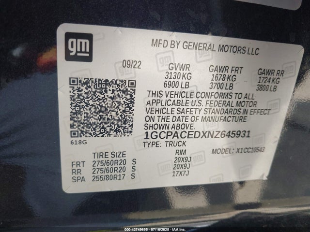 1GCPACEDXNZ645931 Chevrolet l84