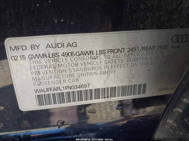 Audi flex fuel capable engine 2015 WAUFFAFL1FN034697 Image 9