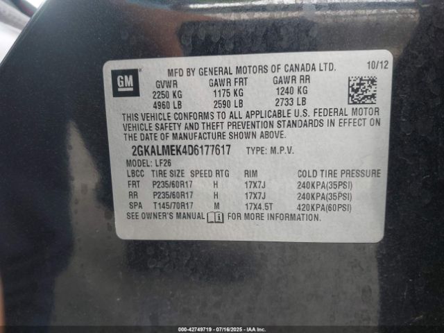 2013 GMC TERRAIN 2GKALMEK4D6177617 Photo 8