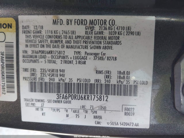 Ford 2019 2019 3FA6P0RU6KR175812 Image 9