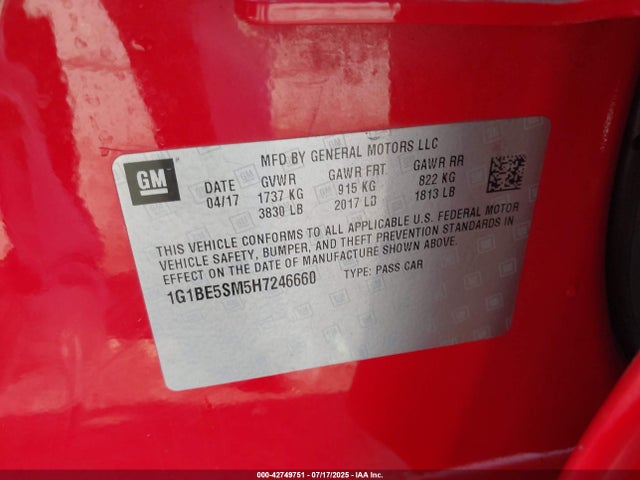 1G1BE5SM5H7246660 Chevrolet le2 -di: direct injection, vvt: variable valve timing, gen, alum