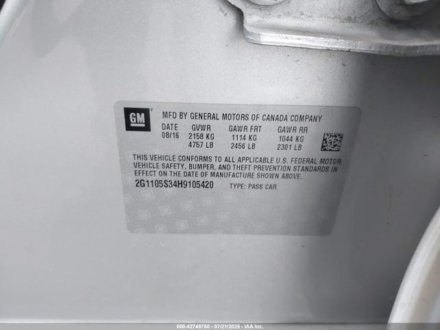 2G1105S34H9105420 Chevrolet lfx - sidi: spark ignited direct injection, vvt, e85 max, alum