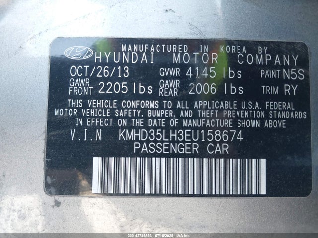 KMHD35LH3EU158674 Hyundai dohc gdi nu
