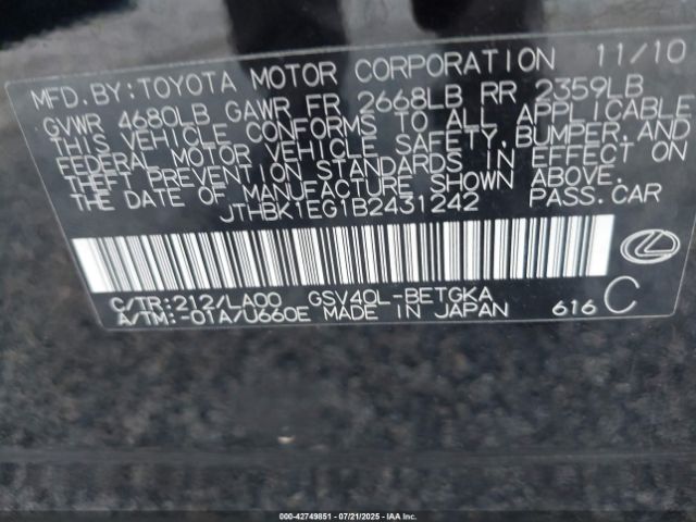 2011 LEXUS ES 350 JTHBK1EG1B2431242 Photo 8