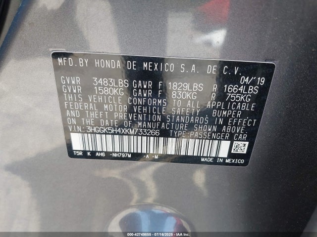 3HGGK5H4XKM733266 Honda l15b1