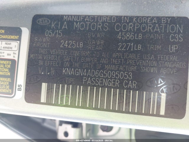 KNAGN4AD6G5095053 KIA mpi theta ii