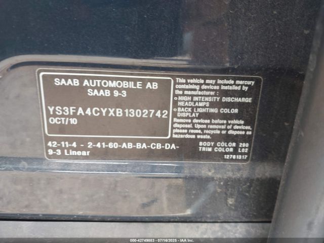 2011 SAAB 9-3 YS3FA4CYXB1302742 Photo 8