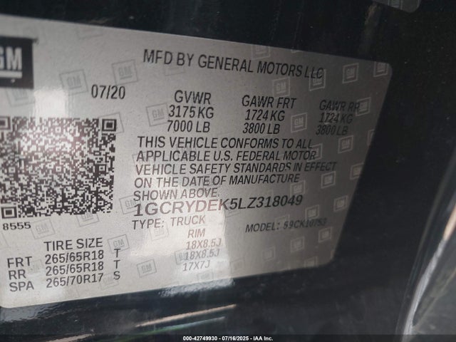 1GCRYDEK5LZ318049 Chevrolet l3b - sidi, vvt, alum