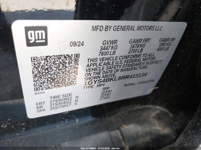 42749986 :رقم المزاد ، 1GYS4BKL8RR415134 vin ، 2024 Cadillac Escalade 4wd Premium Luxury مزاد بيع