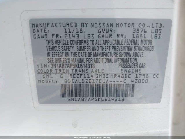 3N1AB7AP5KL614313 Nissan 2019