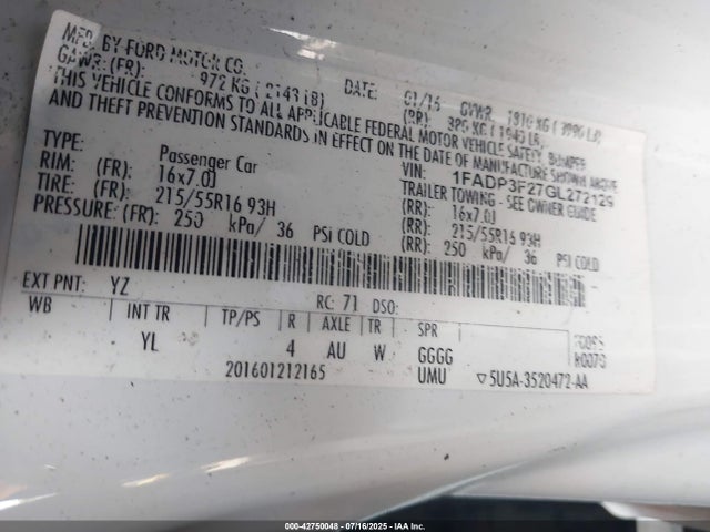 1FADP3F27GL272129 Ford 2016