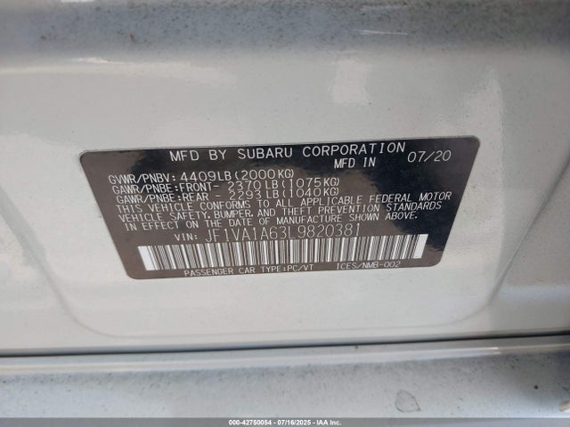 JF1VA1A63L9820381 Subaru dib