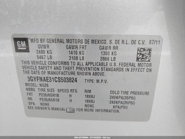 2012 CADILLAC SRX 3GYFNAE31CS503824 Photo 8