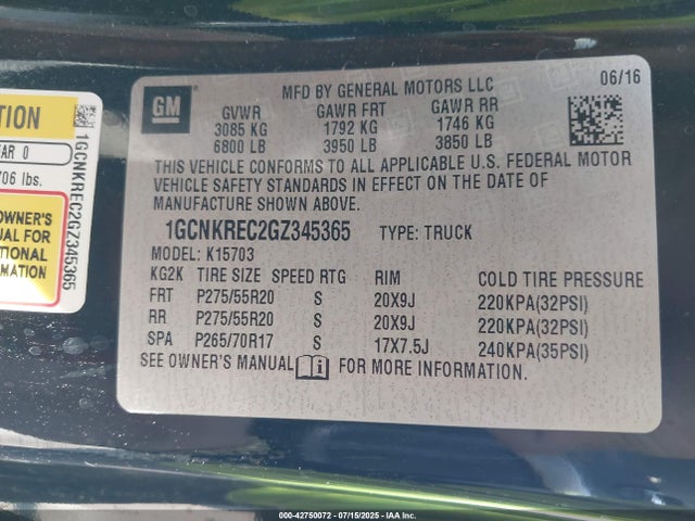 1GCNKREC2GZ345365 Chevrolet l83 - sidi, vvt, afm, e85 max, aluminum