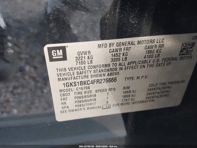 1GKS1BKC4FR276666 GMC l83 - vvt, active fuel management, aluminum