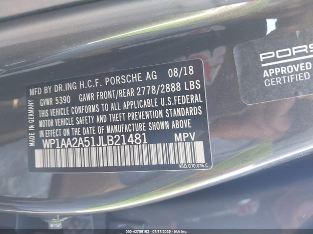 Porsche 2018 2018 WP1AA2A51JLB21481 Image 9