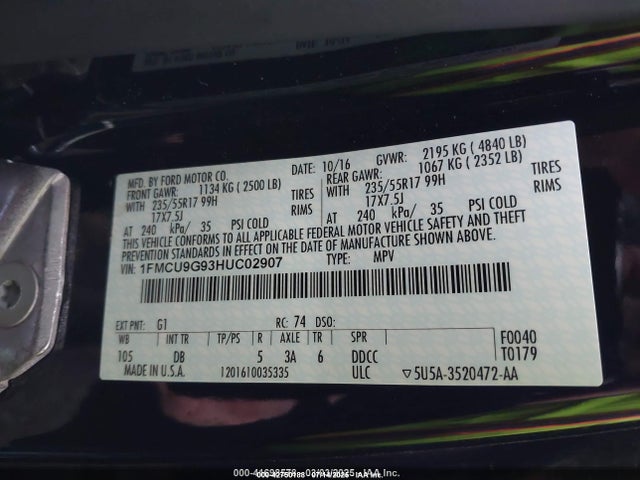 1FMCU9G93HUC02907 Ford 2017