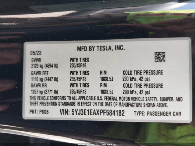 2023 TESLA MODEL 3 5YJ3E1EAXPF584182 Photo 8
