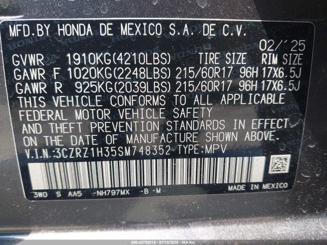 3CZRZ1H35SM748352 Honda k20z5