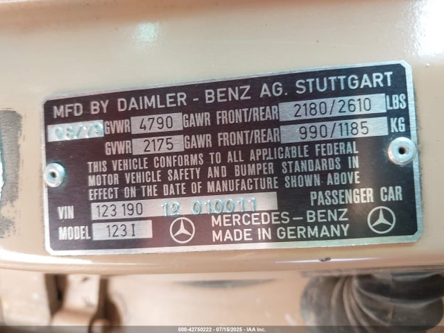 42750222 :رقم المزاد ، 12319012010011 vin ، 1979 Mercedes Benz 300 Td مزاد بيع