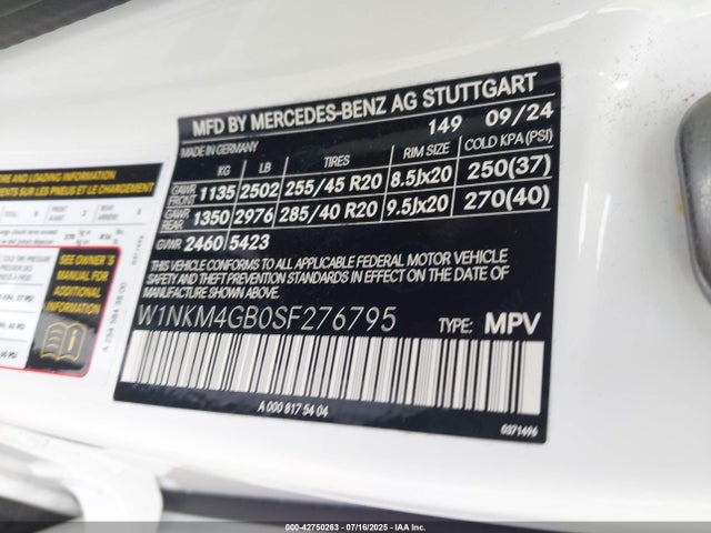 W1NKM4GB0SF276795 Mercedes-Benz m254