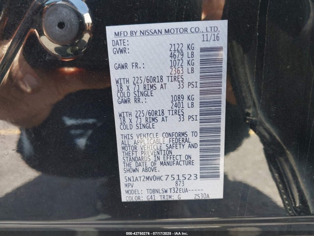 5N1AT2MV0HC751523 Nissan Rogue