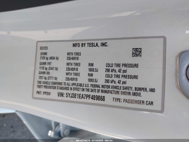 2023 TESLA MODEL 3 5YJ3E1EA7PF489868 Photo 8