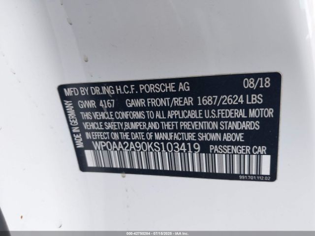 2019 PORSCHE 911 WP0AA2A90KS103419 Photo 8